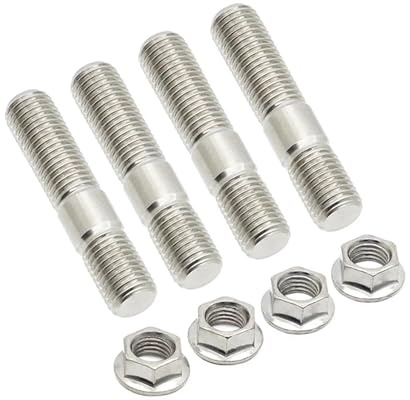 Goujons d'échappement 10 mm et écrous dentelés M10x1,25 Goujons de bride de collecteur Boulons Écrous Vis Acier inoxydable(4sets)