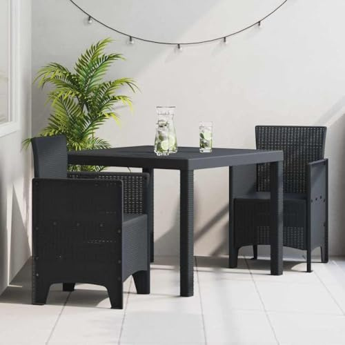 Teenpull Garten Essgruppe 3-teilig Anthrazit Polyrattan, Outdoor Möbel Set mit Tisch und 2 Stühlen, UV-beständig für Terrasse Balkon, Modernes Design für 2 Personen