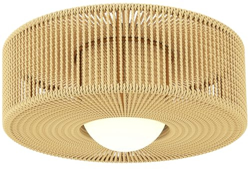 HOMCOM Deckenleuchte Boho-Deckenlampe mit G9 LED Fassung Runde Hellbraun | Hängend, Runde Deckenbeleuchtung, Lampenschirm aus Hanfseil, für Schlafzimmer Wohnzimmer