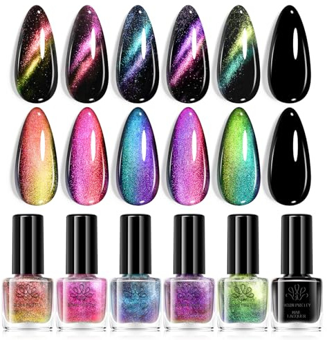 Born Pretty Magnet Nagellack Schnelltrocknend Chameleon Lack Galaxy-Effekt Cat Magnetic Eye Nagellack Ohne UV Lampe mit Schwarzem-gel und Magnet
