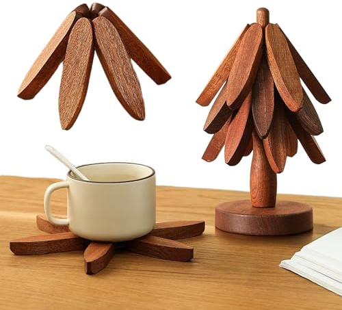 Wooden Tree Trivet Set, Tree Shape Trivets for Hot Dishes, Wood Coasters for Christmas Kitchen Decor, Foldable Kitchen Wooden Trivets for Hot Pots and Pans
