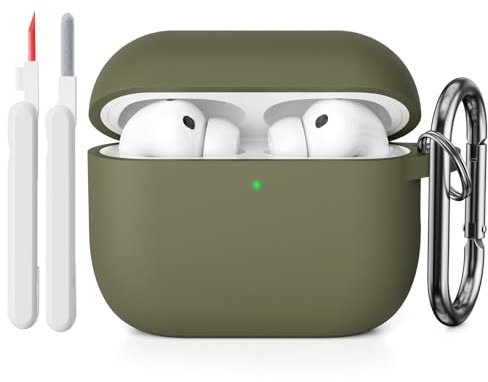 KOKOKA Silikon Hülle für AirPods Pro 3 2025 mit Reinigungsset, Army Green | Stoßfeste Weiche Dünne Silikon Schutzhülle Case Kompatibel mit AirPods Pro 3. Generation mit Cleaner Kit & Karabiner