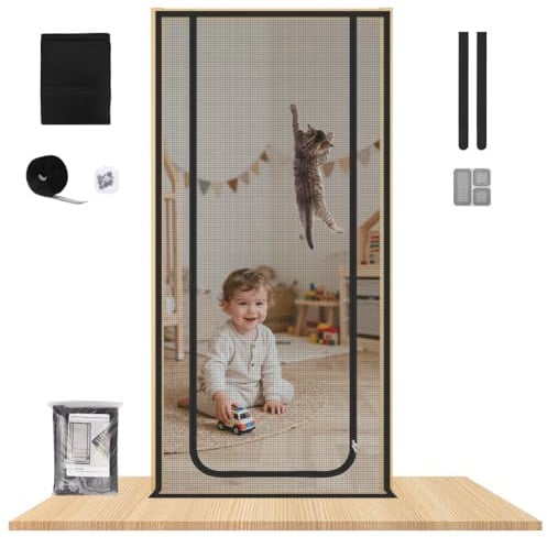 NUTKIT Porte Moustiquaire pour Chat, Porte Moustiquaire Pour Animaux | avec Fermeture Éclair et Aimant, Résistante aux Animaux Domestiques, porte moustiquaire Renforcée pour Chat(Nior,90 x 210CM)