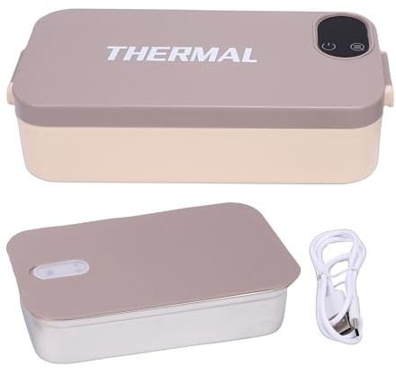 Garsent Cordless Electric Lunch Box Food Heater, No Water Required Heated 7200mAh Battery Powered Portable Lunch Box, 304 Stainless Steel Self Heating Hot Boxes with Display