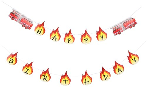 GATHINESS Feuerwehr Banner für Kindergeburtstag aus Rotem Papier 1 Satz Feuerwehrfahrzeug Dekoration für Fröhliche Geburtstagsfeier und Fensterdekoration