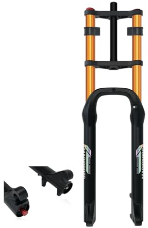 HWEVDHJ Forcella per Bicicletta 20/26 Pollici Forcella Ammortizzata Corsa 190mm Forcellas Anteriore Aria 1-1/8'' Tubo Dritto Forcellas A Doppia Spalla QR 9mm per E-Bike Fat Neve Sabbia(Gold,26inch)