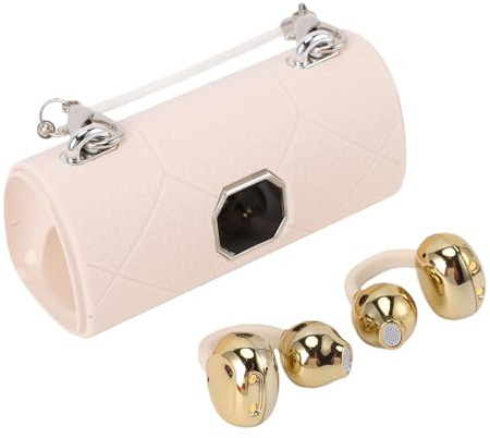Zisemeil Auriculares con Abrazadera, Bluetooth V6.0 con Cancelación de Ruido, Auriculares con Abrazadera y Pendientes de Lazo Desmontables para el Trabajo y Fitness (Beige)