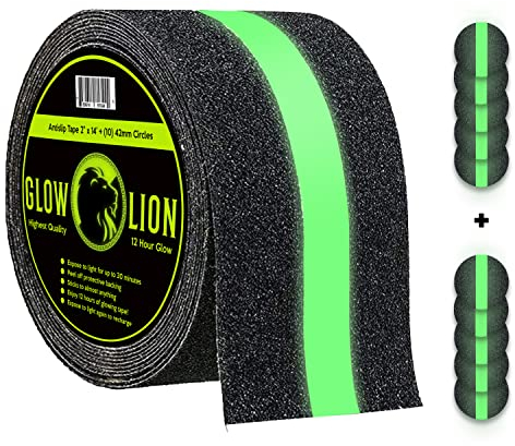 Rutschfeste Glow in the Dark Tape | rutschfeste selbstklebend Grip für Treppen und Gaffers | 5,1 cm Breite, 14 m lang | Händen