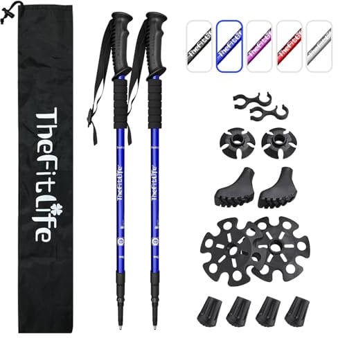 TheFitLife Hiking Walking Trekking Poles - 2 Pack With Antishock And Quick Lock System, Telescopic, Collapsible, Ultralight For Hiking, Camping, Mountaining, Backpacking, Walking, Trekking