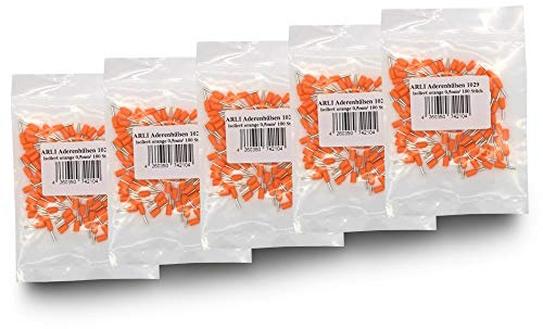 Aderendhülsen isoliert orange 500x 0,5 mm² Aderendhülse zum crimpen mit Crimpzange Aderend Press Hülsen Stecker 0,5 mm Hülse kfz Draht Elektro Kabelschuhe 500 Stück ARLI