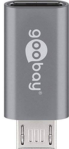 Goobay 55553 USB 2.0 Hi-Speed Adapter, USB-C Buchse auf USB 2.0 Mico Stecker (Typ B), Unterstützt Charging & Sync, grau