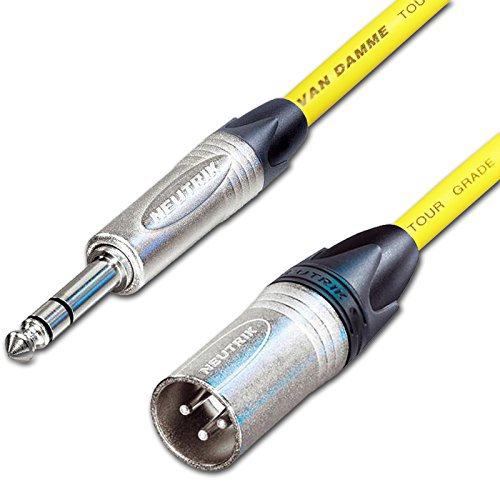 Male XLR to ¼ TRS Jack Lead. Balanced Van Damme Mic Cable. Short 10m 6m 3m 20m (1.5m, Yellow)