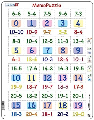 Larsen GP8 MemoPuzzle I Mathe Puzzle ab 9 Jahren I Subtraktion der Zahlen 0-20 I Kinderpuzzle mit 40 Teilen I Mit Rahmenpuzzle spielerisch Mathe Lernen