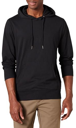Amazon Essentials Felpa con Cappuccio Modello Pullover in Jersey Leggera Uomo, Nero, L