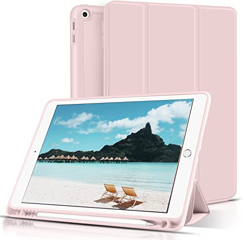 aoub Kompatibel mit iPad 2018/2017 Hülle Fallbeständig verschleißfest Eingebauter Stifthalter Smart Schutzhülle aus Silikon mit Schlafen/Wachen GKompatibel mit iPad 5. und 6. Generation,Rosa