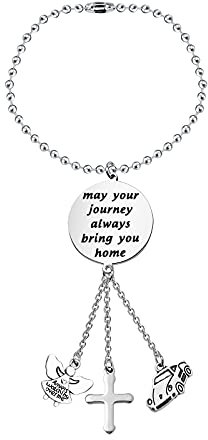 Schutzengel-Auto-Schlüsselanhänger für Rückspiegel, Fahrer, hängende Ornamente, May Your Journey Always Bring You Home Car Interior Rearview Jewelry, Edelstahl