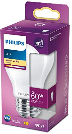 Philips - Bombilla LED Cristal, 60W,E27, Estándar, Mate, Luz Blanca Cálida, No Regulable