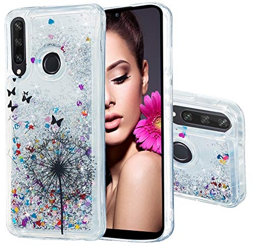 IMEIKONST Glitzer Hülle für Huawei Y6P, Paillette Fließende Flüssigkeit Transparent Silikon TPU Stoßfest Schutzsto ßstange Handyhülle für Huawei Y6P (Bling Dandelion) XY