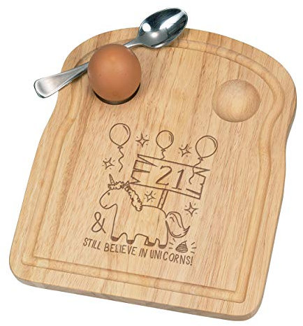 21st Anniversaire Still Believe En Licornes Petit Déjeuner Fofolle Coquetier Board en Bois