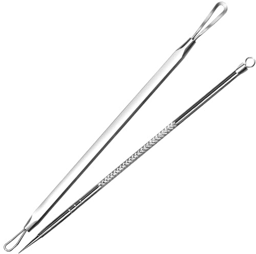 Teenitor Pimple Extractor Acne Treatment Tool Surgical Grade Blackhead Comedone Removal 2-in-1 Popper Tool for Face Nose Blackhead Extractor Tool Silver