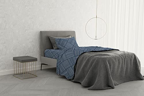 Italian Bed Linen MB Home Basic “Dafne” Bettwäsche-Set, Citylife Blue, Einzelbett