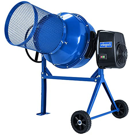Scheppach Betonmischer MIX125 + Siebtrommel (125L Fassungsvermögen, 550W Mörtelmischer, Zementmischer mit Gußzahnkranz und Kompostsieb)