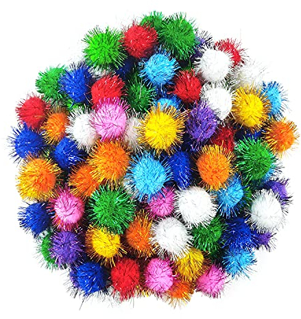 BallHull 4,7 cm sortierte Farben, Flash-Ball für Katzen, Lieblingsspielzeug, Lametta, Pompons, Blitz, 100 Stück.