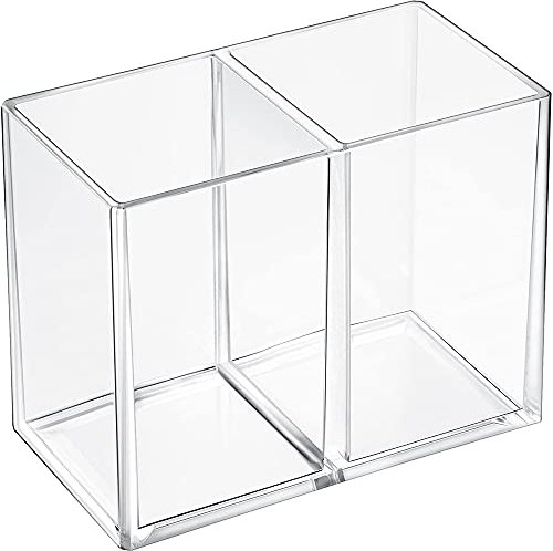Aieraczy Stifteköcher Acryl, 2 Fächer Stiftebecher, Make Up Pinselhalter Kosmetik, Schreibtisch Organizer Transparent,Acryl Aufbewahrung, Groß Stifthalter Schreibtisch für Kinder, Bürozubehör
