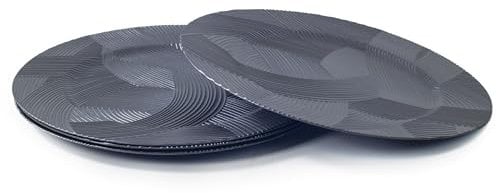 Rammento Set of 4 Dark Grey Charger Plates - Modern Stroke Design, 33cm Round Under Plates, Durable Material, Perfect for Hot Dishes or Displaying Decorative Items, Easy to Clean, Not Dishwasher Safe