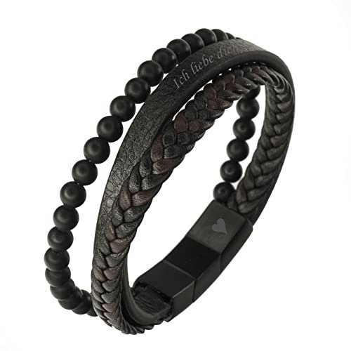 Herren Lederarmband mit Gravur mit Namen oder Datum – personalisiertes Armband aus Echtleder – Geschenk zum Geburtstag für Männer & Papa – Wunschtext graviert – individuelles stilvolles Männerarmband