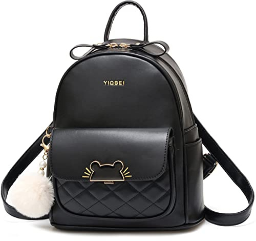 Rucksack für Damen Kleiner netter Leder Mode Reiserucksack für Mädchen (black)