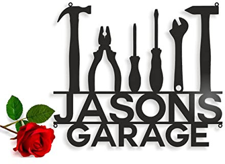 Personnalisé Garage Métal Signe avec Prénom, Plaque à Suspendre Service, Idée de Cadeau pour Les Fans de Voitures et de Motos, en métal, Déco de Porte, Mur Signe Plaque Tôle, Créativité Art Décoration