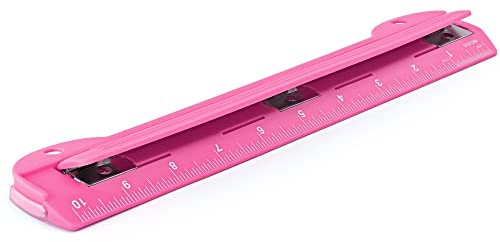 Enday 3-Lochstanzer, Rosa, tragbarer Locher für 3-Ringordner, 5 Blatt Kapazität, abnehmbare Chipablage, 25,4 cm Lineal für Schule, Büro, auch erhältlich in Lila, Blau, Grün, Rot, Grau, 1 Stück
