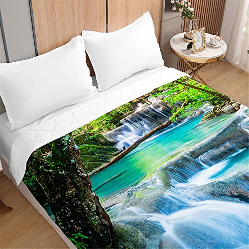 Odot Colcha Bouti Cama 90/150, 3D Naturaleza Cubrecama Acolchada Multiusos Suave Microfibra Colchas de Individual o Matrimonio Primavera Verano Lavable Edredón Ligero (180x220cm,Paisaje Forestal)