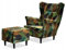 Family Meble Ohrensessel mit Hocker, Modell Print, Skandinavisch, Relaxsessel aus Webstoff, Loungesessel, Ohrensessel mit Hocker, Bequemer Sessel, Für Wohnzimmer, Esszimmer, Schlafzimmer, Laub 1