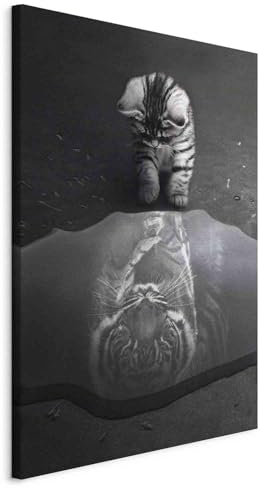murando - Wandbilder XXL Tiere 60x90cm Vlies Leinwandbild 1 tlg Kunstdruck Wandbilder Wohnzimmer Leinwand Wanddekoration Design Wandbild Katze Tiger Spiegelbild Pfütze grau Abstrakt g-A-10099-b-a