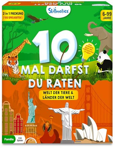 Skillmatics Kartenspiel - 10 Mal darfst du raten Doppelpack Tiere und Länder, Geschenke für Kinder ab 6 Jahren, Großer Spaß für Unterwegs