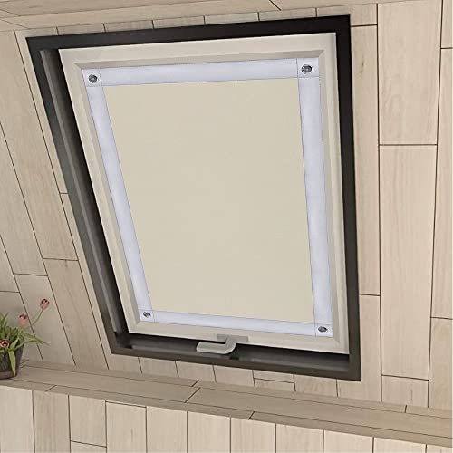 Eurohome 100% Blackout Roof Window Roller Blind No Drilling Sun Protection Blackout Roller Blind with Suction Cups for Velux Windows Beige 48 x 73 cm (LXDS221222)