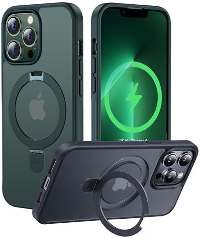 CASEKOO 2025 Neu Magic Stand für iPhone 13 Pro Hülle für MagSafe [Militärschutz] [Unsichtbarer Ständer] Stoßfeste Kratzfeste Schutzhülle Dünne Griffige Handyhülle Matte Case - Grün