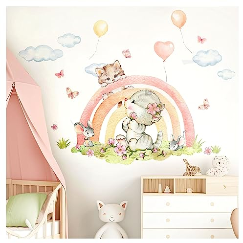 DEKO KINDERZIMMER Wandaufkleber Regenbogen Tiere Wandsticker Luftballons Wandtattoo Mädchen Kinderzimmer Schlafzimmer Wanddeko DK1115-2