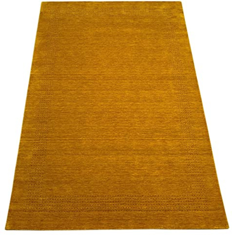 WAWA TEPPICH Handgewebter Wollteppich Gold 200 x 250 cm | Naturwollteppich aus indischer Handarbeit mit charaktervoller Webstruktur