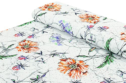 Baumwoll Stoff Webware Stickerei Blumen weiß - Meterware ab 25 cm x 130 cm - Stoff zum Nähen