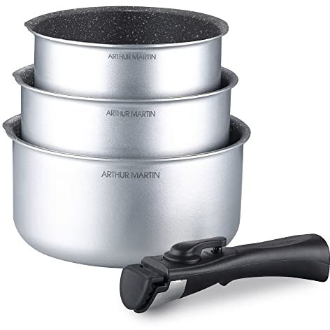 SHOP-STORY - AM120S : Set de 3 Casseroles Tous Feux Arthur Martin 16-18-20 cm avec une Poignée