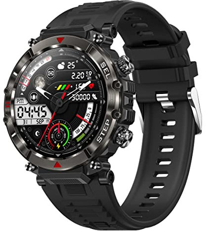 Smartwatch Herren mit Telefonfunktion Sportuhren Fitnessuhr Herren mit Blutdruckmessung Wasserdicht Militär Uhr Schrittzähler Outdoor Smartwatch Tactical Watch Military Smart Watch 100+ Sportmodi
