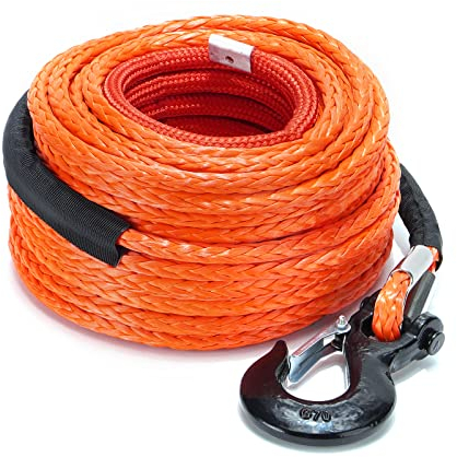 SPARKWHIZ Synthetisches Seilseil-Set 1/2 Zoll x 100 Fuß 14,515.0 kg Seilwinde Kabel mit Schutzhülle + Seilwinde Haken für Allradantrieb Geländewagen LKW SUV UTV ATV