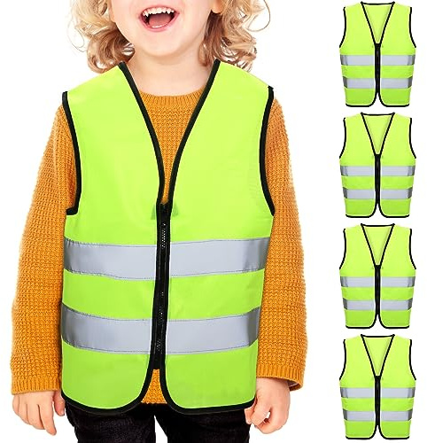 Unittype 4 Pieces Kids Safety Reflective Vest High Visibility Neon Construction Traffic Vest for Cycling Running Skiing(Yellow)