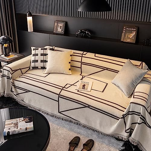 Homxi Sofaüberwurf Zweisitzer,180x230CM,Couchbezug Linie Gestreift Chenille Überwurf Sofa Handtuch Sofa Weiß Schwarz Sofabezug