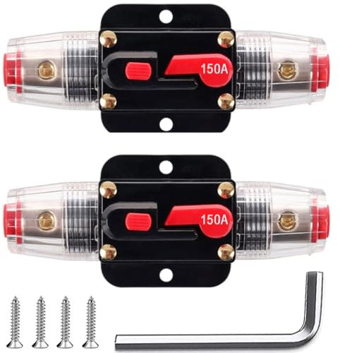 Greluma 2 Pezzi Fusibile di ripristino dell'interruttore automatico in linea da 150A,portafusibile di ripristino 12V-24V DC 150A con ripristino manuale per la protezione del audio automobilistico