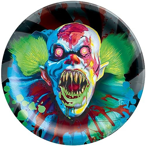 amscan Creepy Carnival Runde Teller, 17,1 cm, 20 Stück, Schwarzlicht, reaktive Party-Dekoration, Pappteller, 17,1 cm, mehrfarbig
