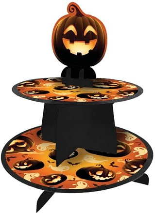 FIESTAS GUIRCA | Vassoio a 3 Piani Zucche (40x30 cm) - Decorazione per Tavola per Feste di Halloween Terrificanti - Ideale per Celebrazioni Spaventose - Arancione Nero